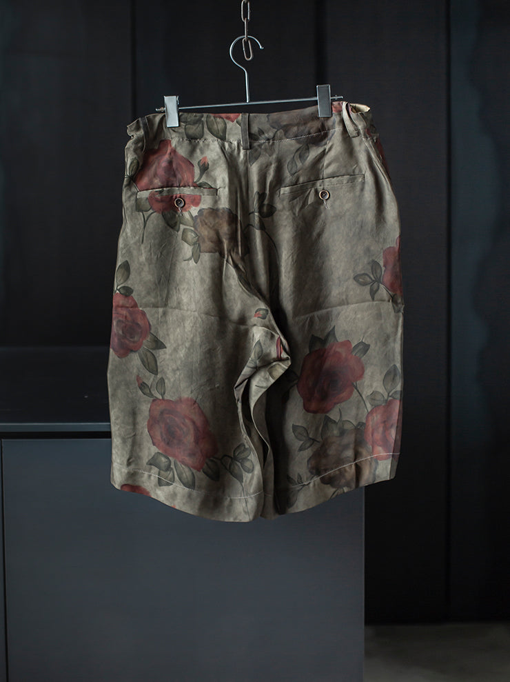 UMA WANG<br> MENS printed shorts / ARMY GREEN × RED