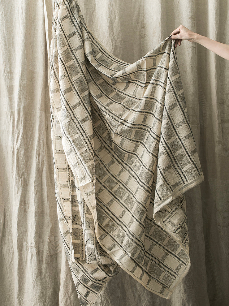KHADI AND CO. <br>embroidered silk stole NATURAL