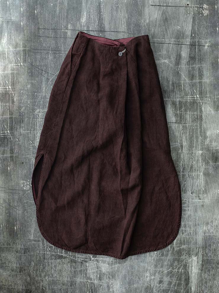 ATELIER SUPPAN<br> WOMENS linen skirt / DARK BURGUNDY RED