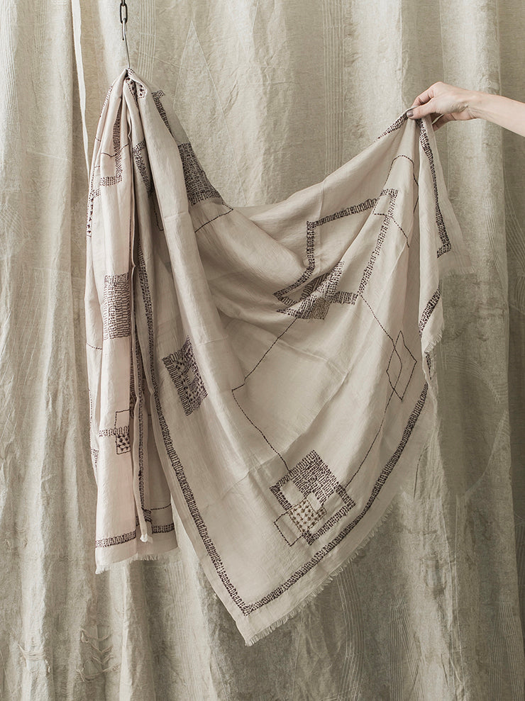 KHADI AND CO.<br> embroidered silk stole MASTIC