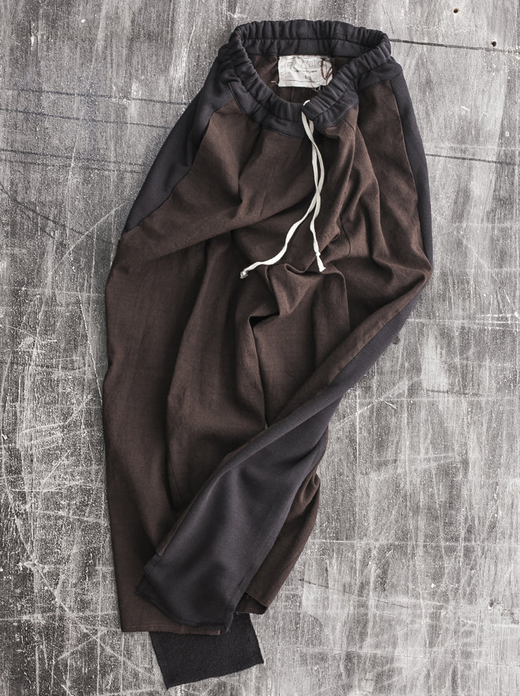 By Walid<br> Men's Victor Trousers CHOCOLATE×BLACK / flour sacking linen cotton