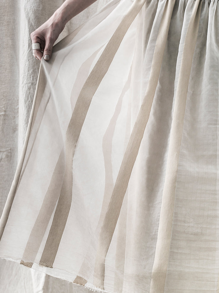 UMA WANG<br> Striped tulle dress WHITE/TAN