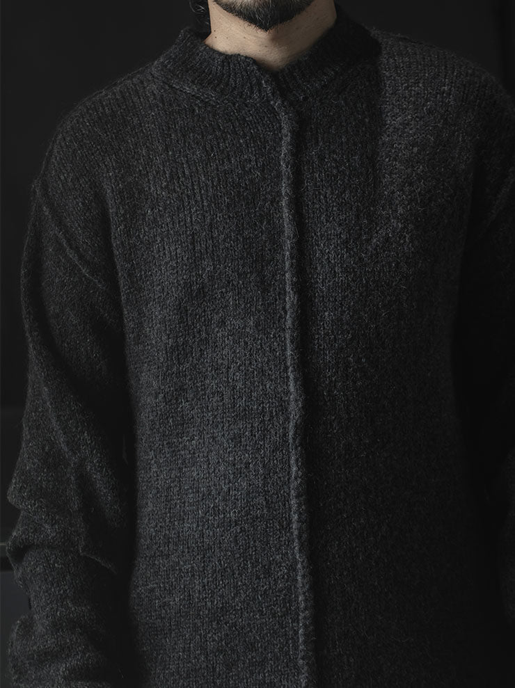 UMA WANG<br> MENS round neck knit tops / DARK GRAY