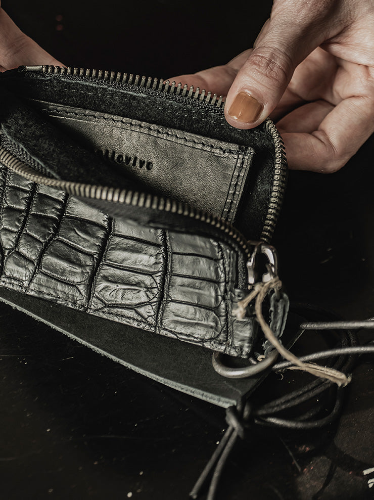 tagliovivo<br> Small zip wallet / CROCODILE / BLACK