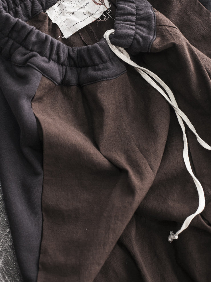By Walid<br> Men's Victor Trousers CHOCOLATE×BLACK / flour sacking linen cotton