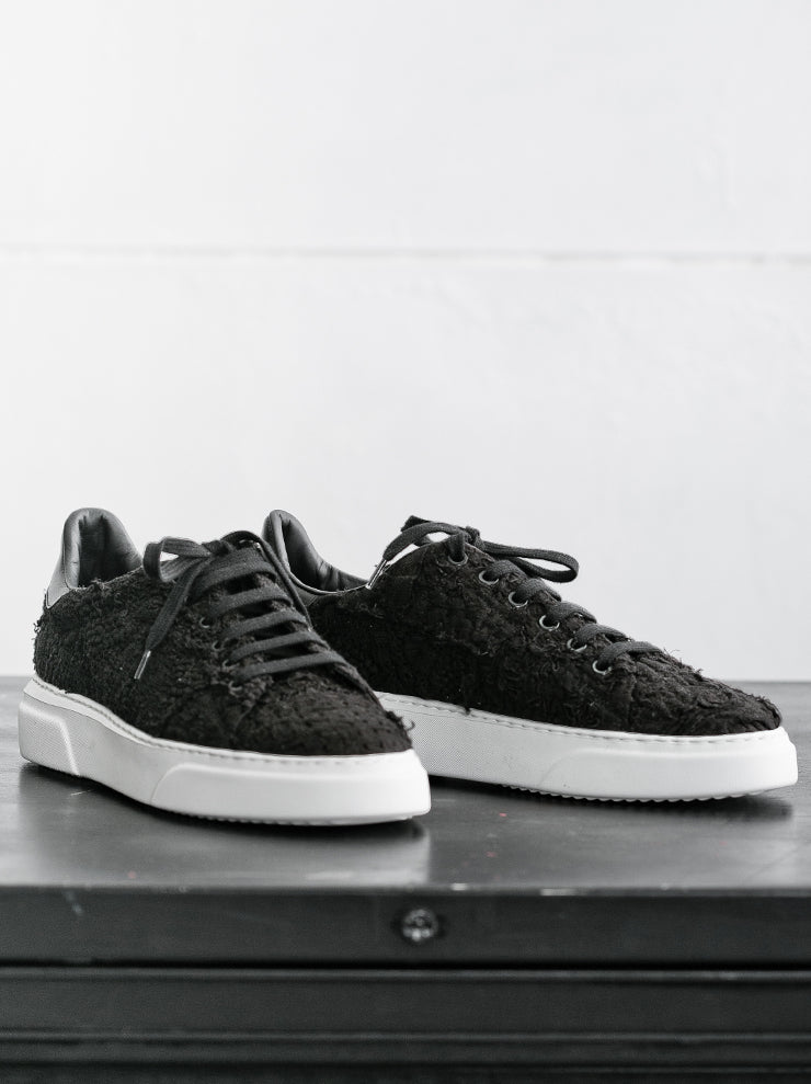 By Walid<br> Round toe lace up sneakers BLACK / 19th century hand dyed french lace