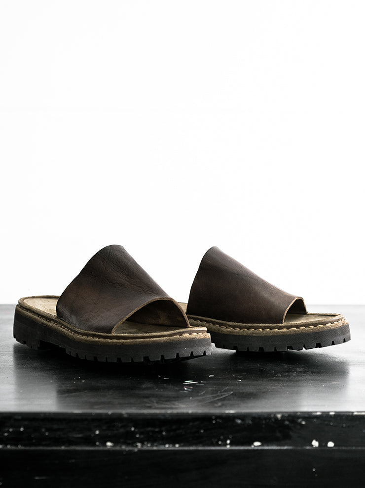 GUIDI <br>Men's clog rubber sole sandals SA06V KHAKI BROWN CV09T / CALF FG