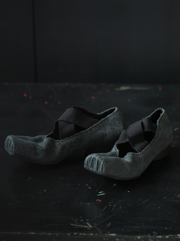 UMA WANG<br> WOMENS canvas ballet shoes / BLACK