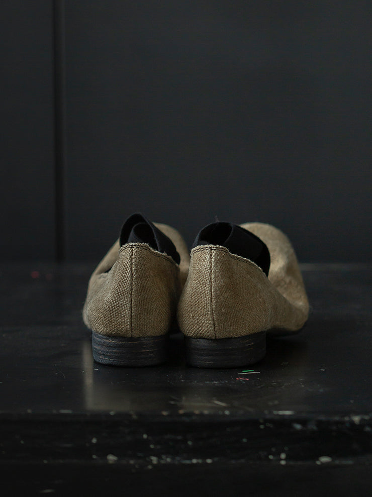 UMA WANG<br> WOMENS canvas ballet shoes / TAN × BLACK