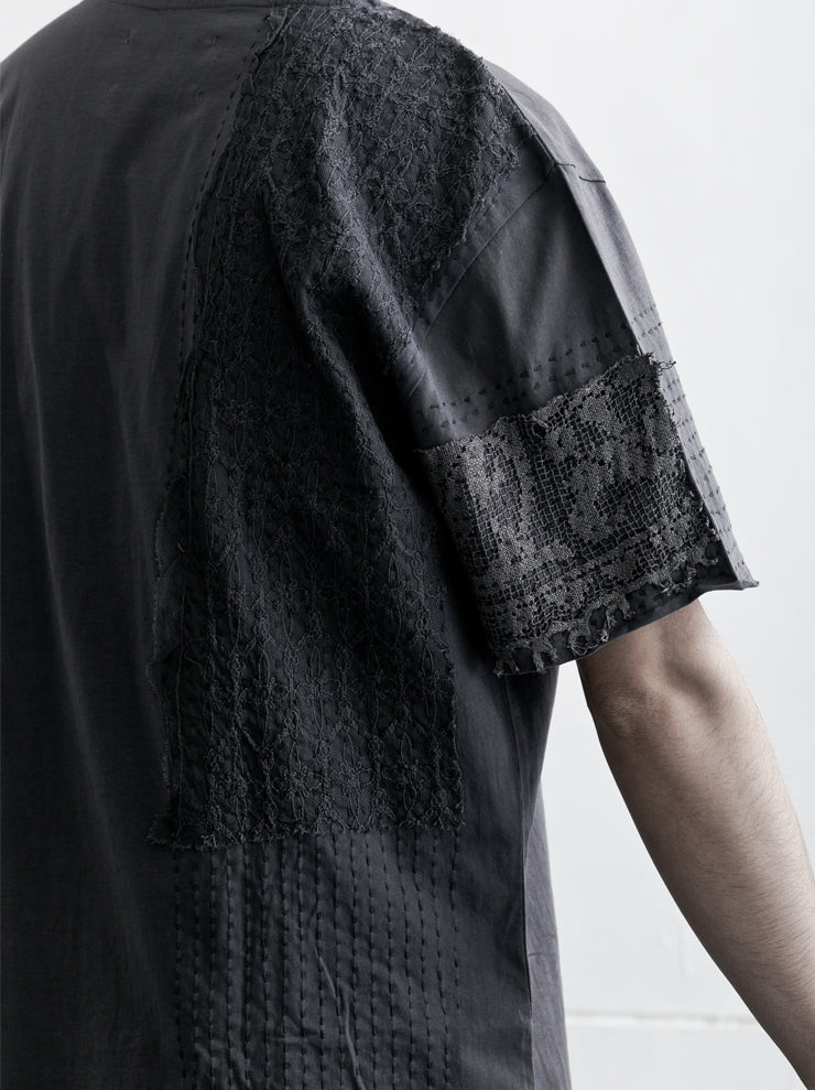 By Walid <br>Men's Cotton Jersey Lace Regular T-Shirt ALMOST BLACK