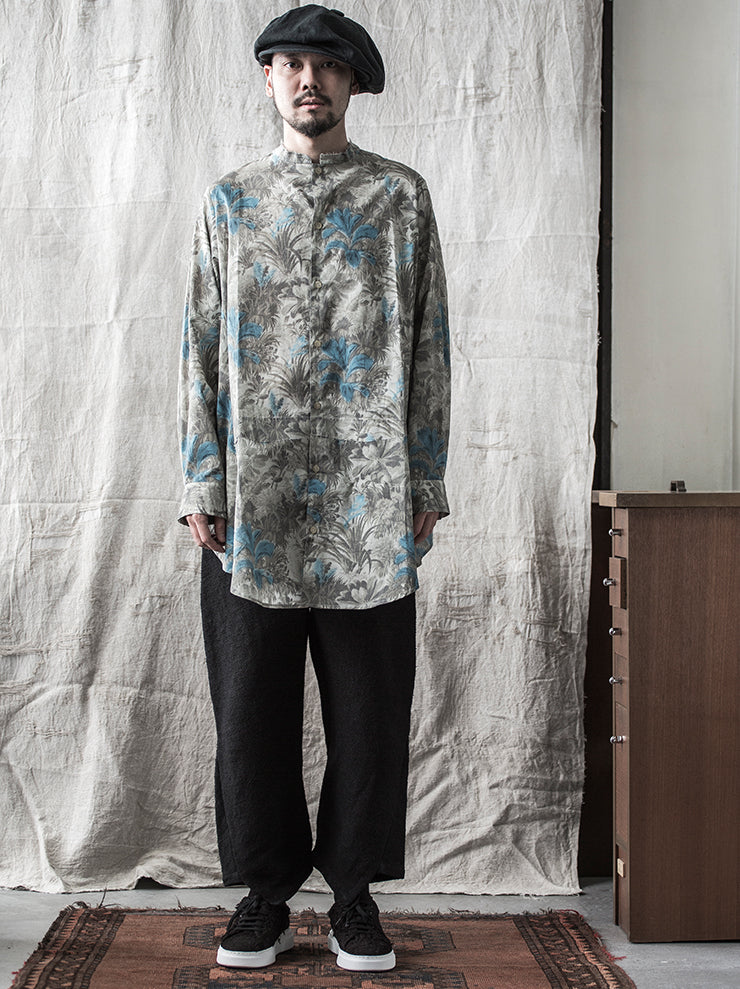 By Walid<br> Men's Rolo shirt JUNGLE BLUE / printed cotton lawn