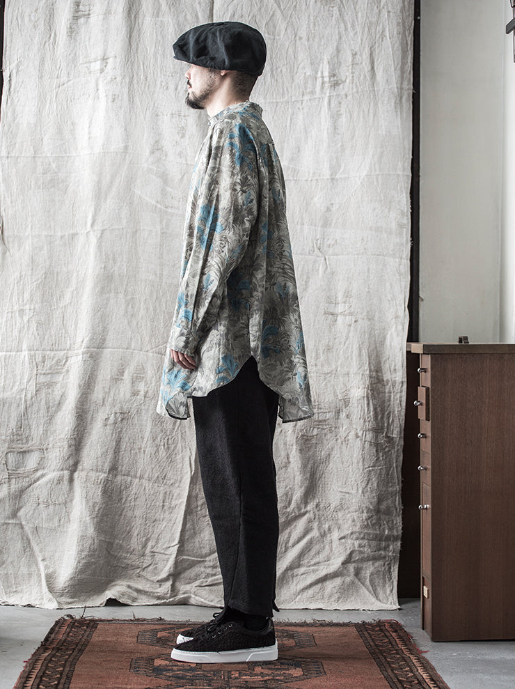 By Walid<br> Men's Rolo shirt JUNGLE BLUE / printed cotton lawn