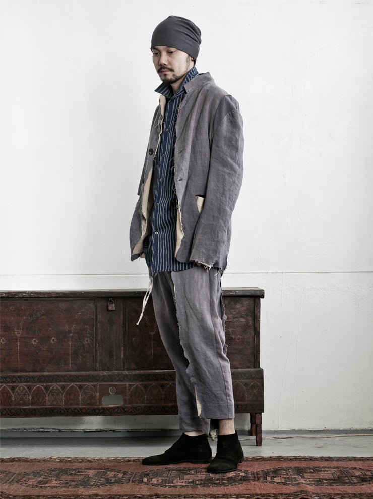 By Walid<br> Men's cut-and-sew Molton trousers CHARCOAL / 19th century linen