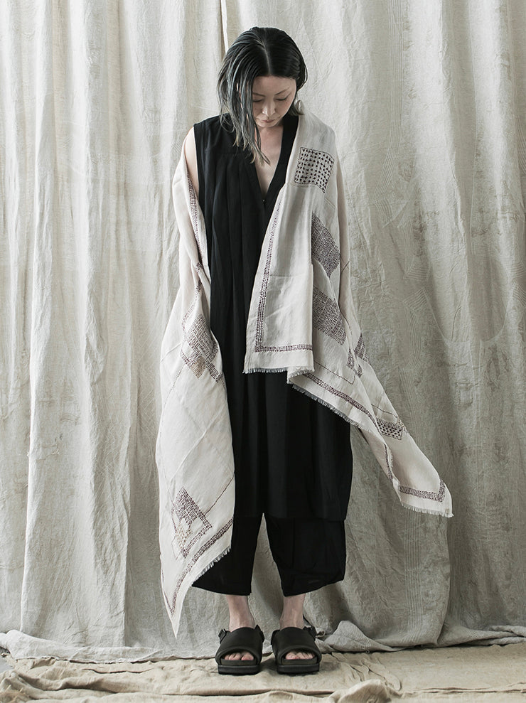 KHADI AND CO.<br> embroidered silk stole MASTIC