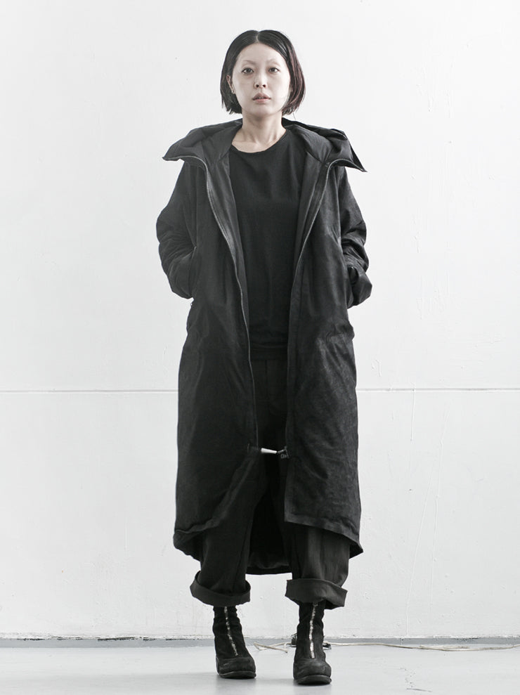 ISAAC SELLAM EXPERIENCE, WOMENS フーディダウンレザーコート BLACK