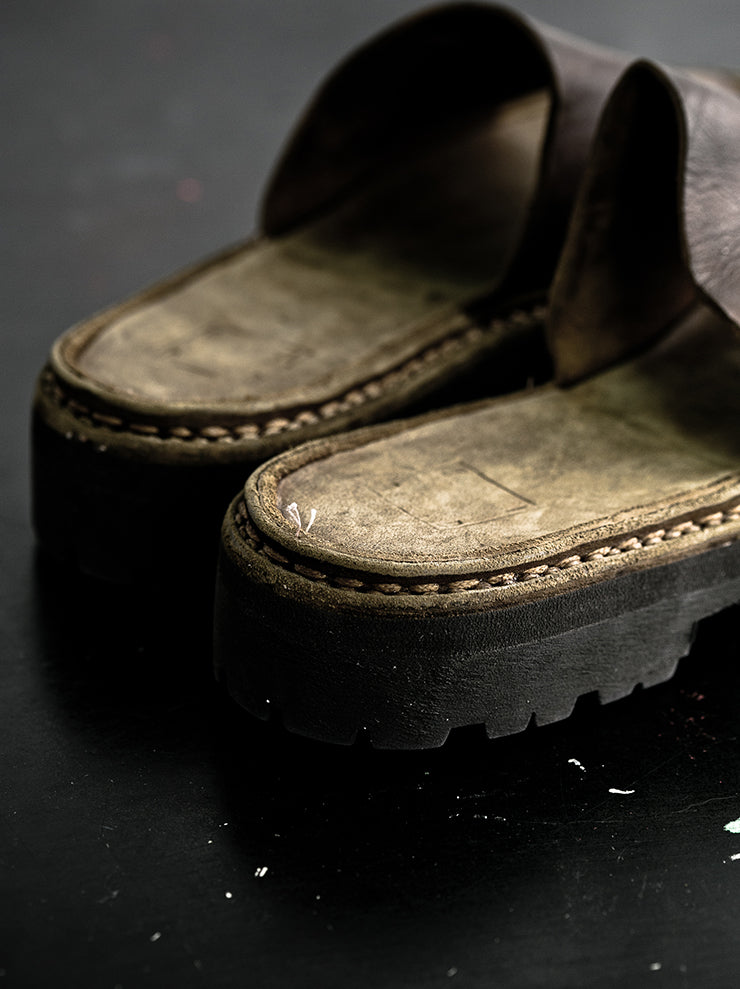 GUIDI <br>Men's clog rubber sole sandals SA06V KHAKI BROWN CV09T / CALF FG