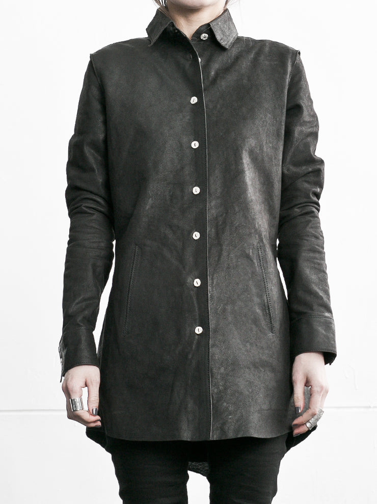 tagliovivo<br> Silver button clutter leather shirt BLACK