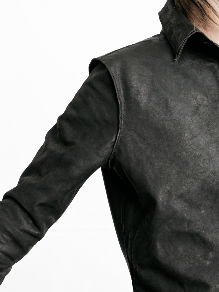 tagliovivo<br> Silver button clutter leather shirt BLACK